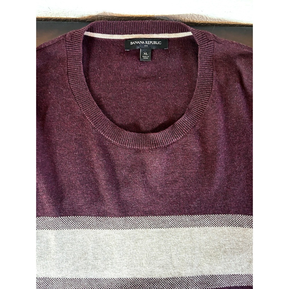 Banana Republic‎ Sweater Mens Maroon Beige Striped Cotton Pullover XL